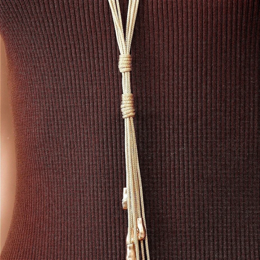 Gold Multi-Strand Cord Lariat Tassel Necklace‎